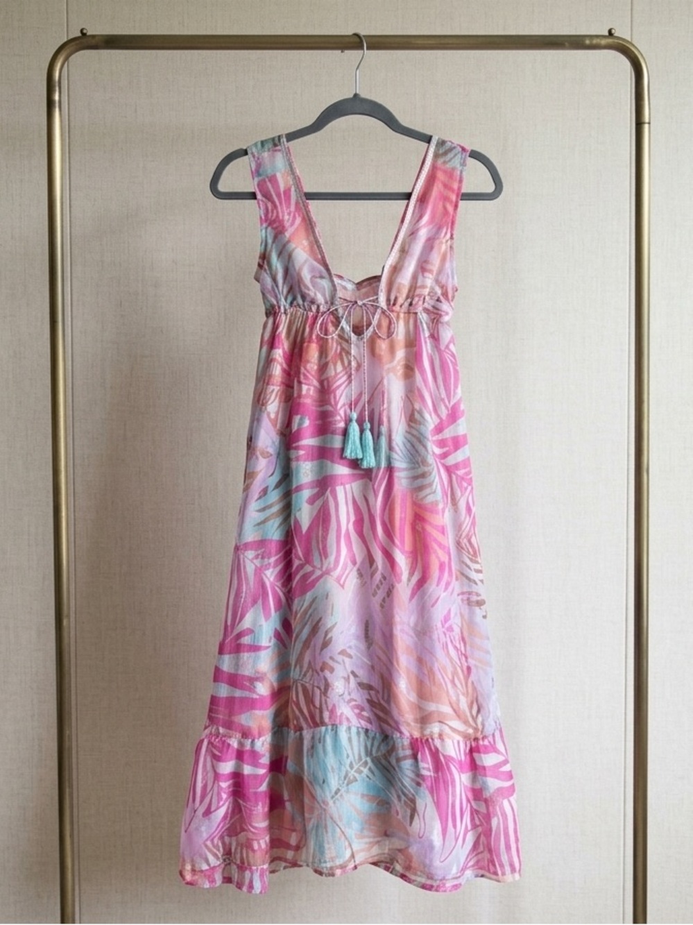 Z&L Anthropologie Sheer Tropical Maxi Dress Size Small
